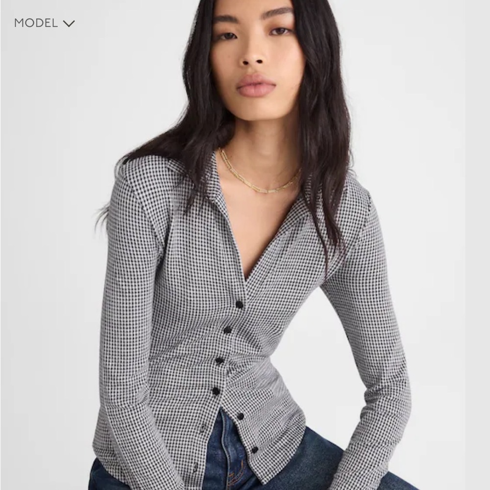 Madewell Gingham Camp Long Sleeve Top